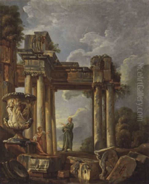 Zwei Figuren In Ruinencapriccio Oil Painting by Giovanni Paolo Panini