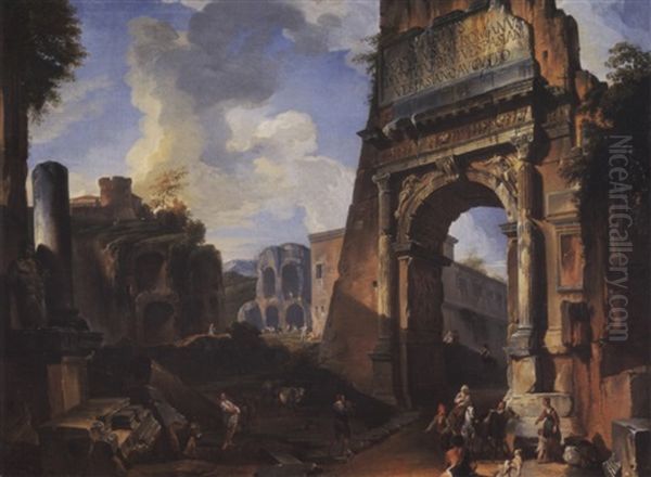 Veduta Ideata Con L'arco Di Tito Oil Painting by Giovanni Paolo Panini