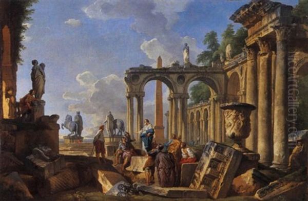 Capriccio Architettonico Di Rovine Romane Con La Predica Di Un Apostolo by Giovanni Paolo Panini