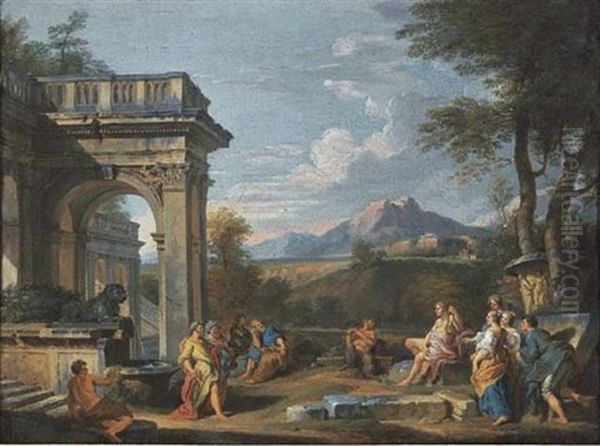 A Classical Landscape With The Judgement Of Midas Oil Painting by Giovanni Paolo Panini