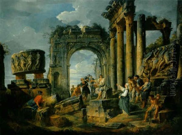 Une Sibylle Prechant Parmi Des Ruines Romaines Oil Painting by Giovanni Paolo Panini