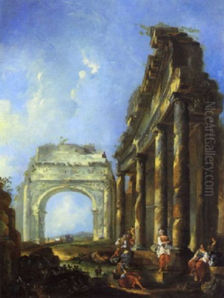 Paesaggio Con Rovine Architettoniche E Figure Oil Painting by Giovanni Paolo Panini