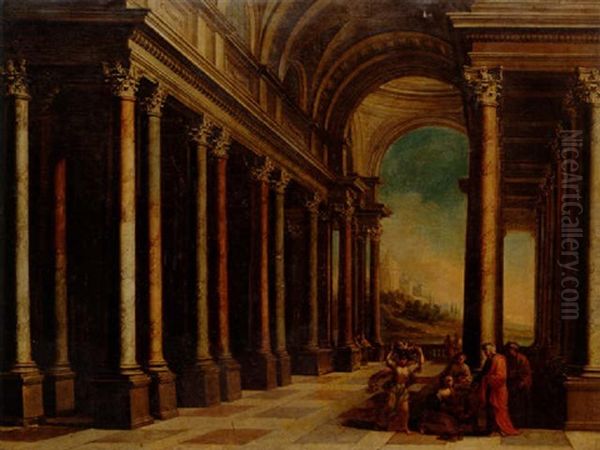 Kyrkoarkitektur Med Figurscen Oil Painting by Giovanni Paolo Panini