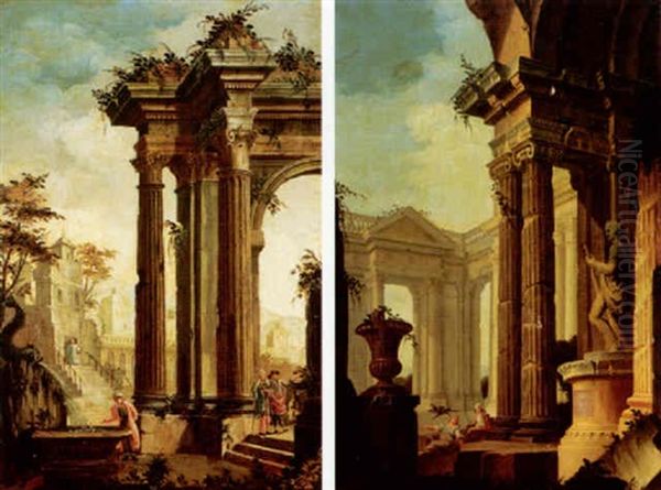 Architectural Capriccio With Figures Oil Painting by Giovanni Paolo Panini