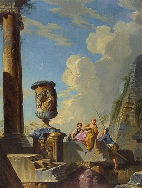 Personnage Au Milieu De Ruines Antiques Oil Painting by Giovanni Paolo Panini