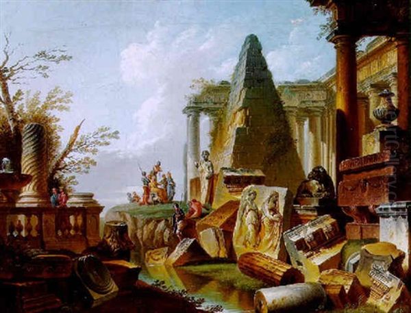 Romisches Capriccio Mit Der Cestiuspyramide Und Figuren Oil Painting by Giovanni Paolo Panini