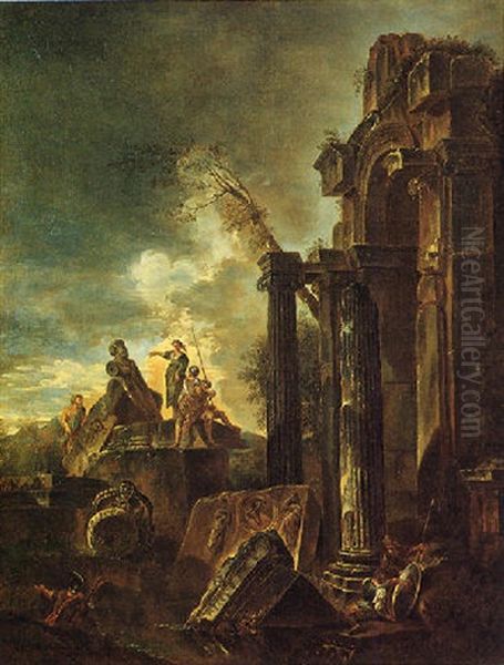 Capriccio Con Ruderi Romani E Figure Oil Painting by Giovanni Paolo Panini