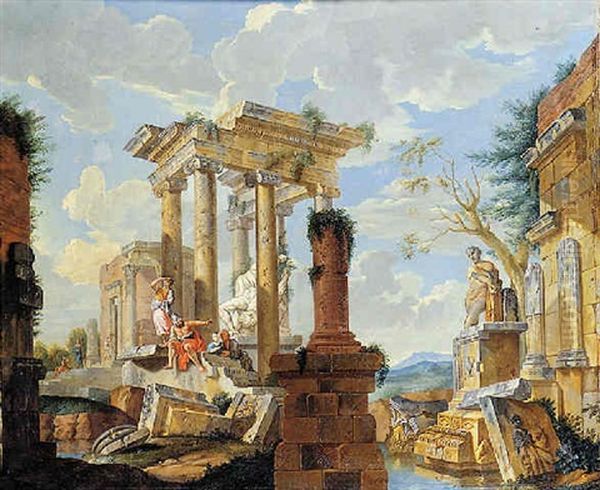 Paesaggio Con Rovine Architettoniche E Figure Oil Painting by Giovanni Paolo Panini