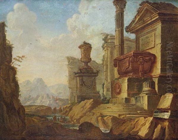 Capricho Arquitectonico Con Sarcofago Oil Painting by Giovanni Paolo Panini