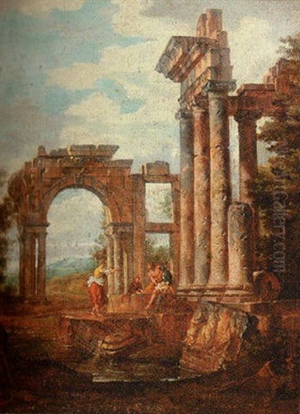 Roman Ruins With Soldiers Oil Painting by Giovanni Paolo Panini