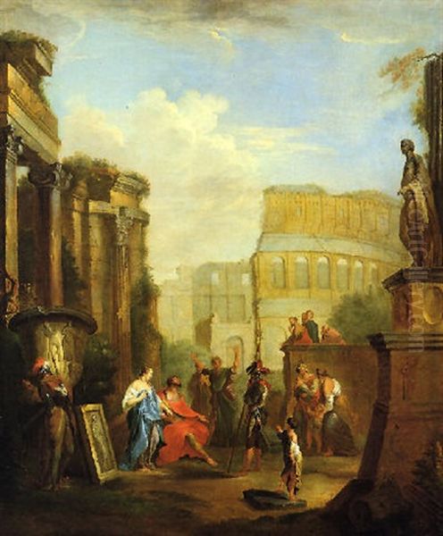 Capriccio Architettonico Con Belisario Che Chiede L'elemosina Alle Porte Di Costantinopoli Oil Painting by Giovanni Paolo Panini