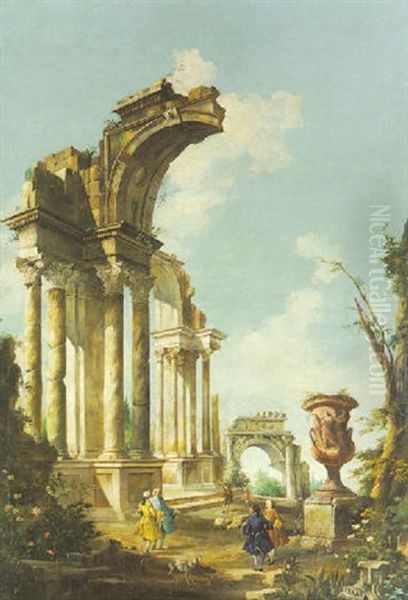 Architektonisches Capriccio Mit Ruinen Und Figuren Oil Painting by Giovanni Paolo Panini