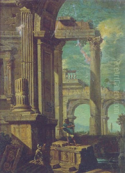 Vue De Ruines Antiques Avec Des Soldats Romains Oil Painting by Giovanni Paolo Panini