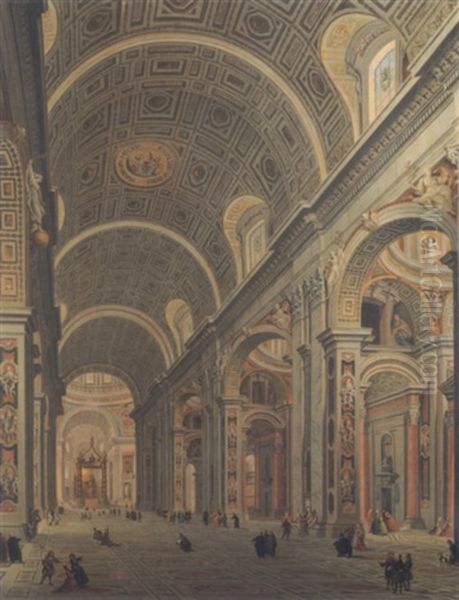 Interior Of Saint Peter's, Rome Oil Painting by Giovanni Paolo Panini