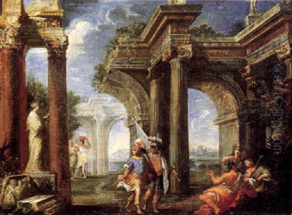 Romische Architektur Mit Soldaten Oil Painting by Giovanni Paolo Panini