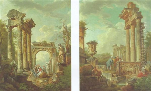 Capricci Of Roman Ruins With Figure Oil Painting by Giovanni Paolo Panini