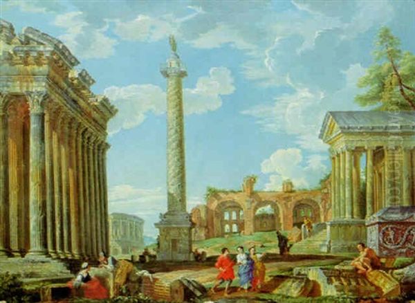 Idealvedute Mit Dem Obelisken Des Flaminius Oil Painting by Giovanni Paolo Panini