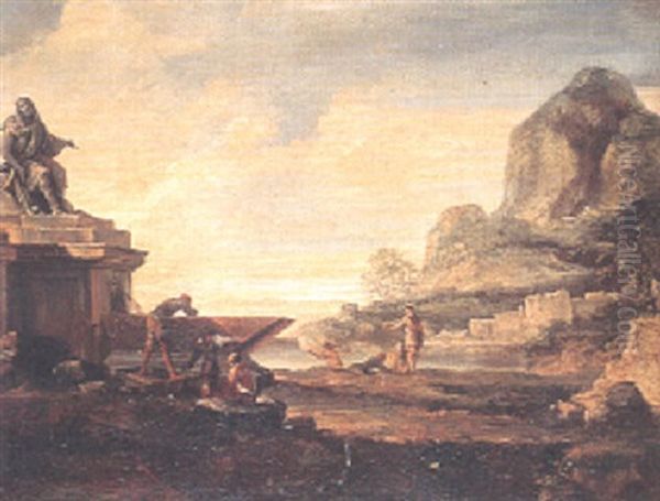 Landskap Med Figurer Vid Brunn Oil Painting by Giovanni Paolo Panini