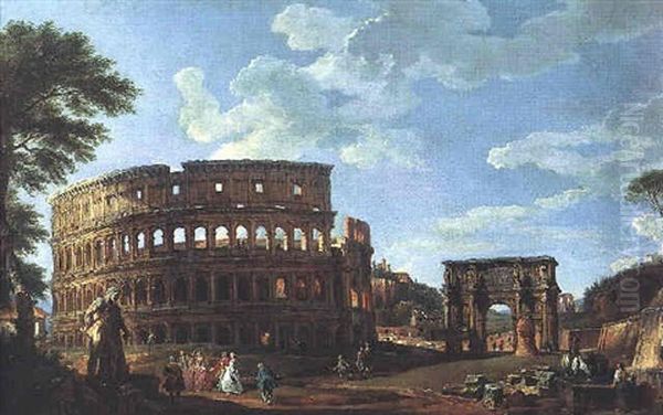 Vue Du Colisee Et De L'arc De Constantin A Rome Oil Painting by Giovanni Paolo Panini