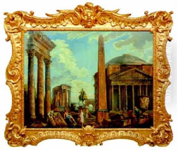 Idealvedute Mit Dem Obelisken Des Flaminius Oil Painting by Giovanni Paolo Panini