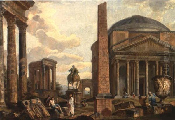 Caprices Architecturaux Composes De Monuments De La Rome Antique Oil Painting by Giovanni Paolo Panini