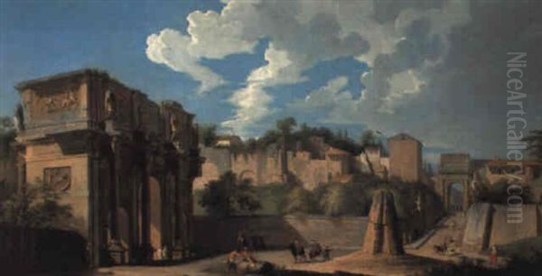 A View Of Rome With The East End Of The Palatine Hills Oil Painting by Giovanni Paolo Panini