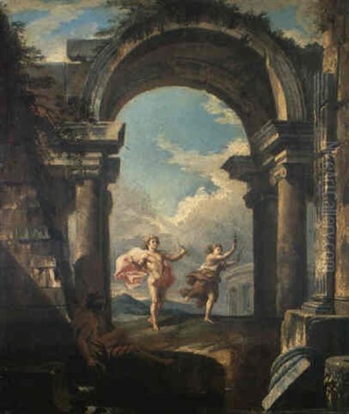 Prospettiva Architettonica Con Apollo E Dafne Oil Painting by Giovanni Paolo Panini