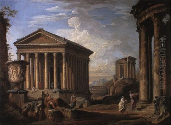 Capriccio Of Classical Ruins With The Maison Carree At Nomes Oil Painting by Giovanni Paolo Panini