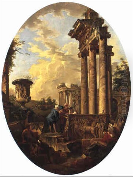 Romerskt Ruinlandskap Med Figurer Oil Painting by Giovanni Paolo Panini