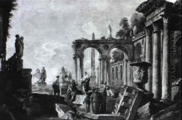 Capriccio Con Figure Oil Painting by Giovanni Paolo Panini