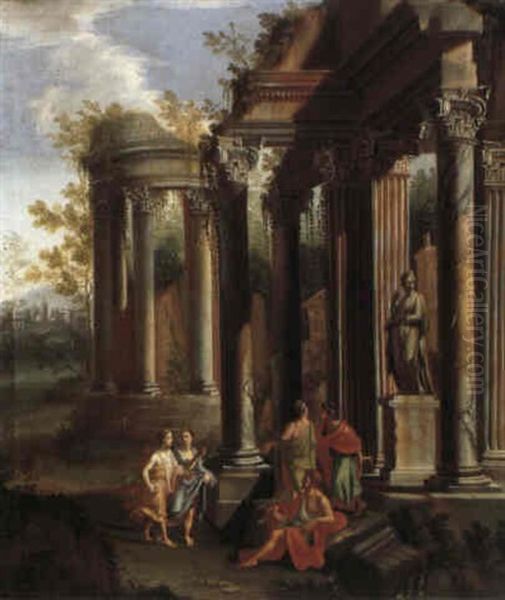 Figurengruppe Vor Saulenarchitektur Oil Painting by Giovanni Paolo Panini