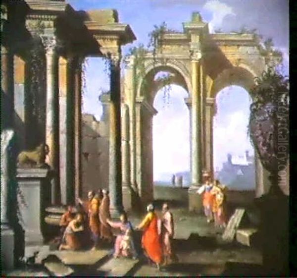 S. Pietro Che Battezza Oil Painting by Giovanni Paolo Panini