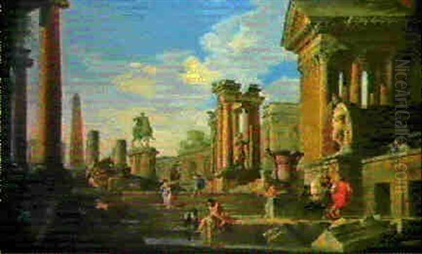 Capriccio Con Rovine Romane E La Statua Di Marco Aurelio Oil Painting by Giovanni Paolo Panini