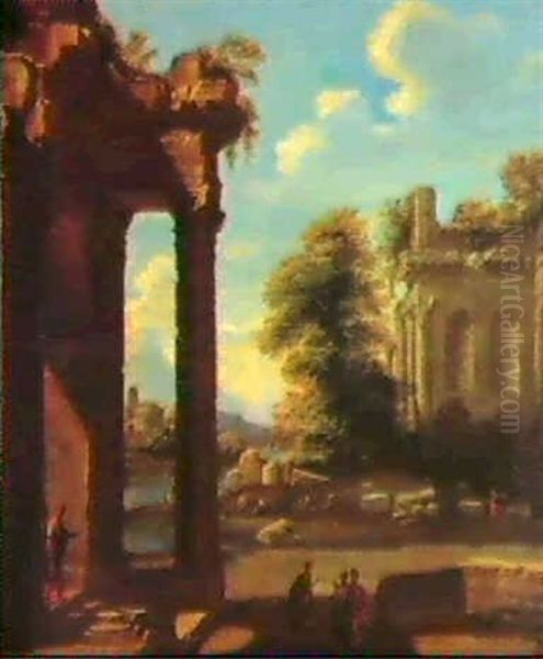 Romantisk Landskab Med Klassiske Ruiner Oil Painting by Giovanni Paolo Panini