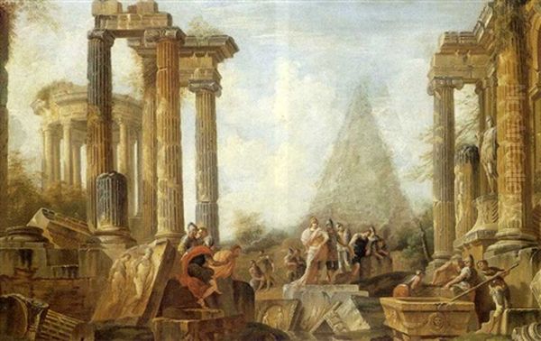 Alexander The Great Opening The Tomb Of Achilles Oil Painting by Giovanni Paolo Panini