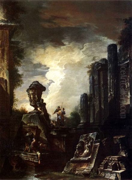 Nocturnal Capriccio With Figures Oil Painting by Giovanni Paolo Panini