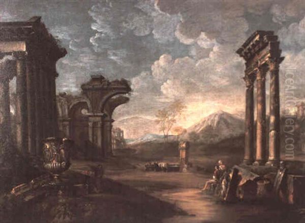 Roman Capriccio With Ruins And Figures Oil Painting by Giovanni Paolo Panini