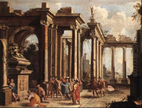 Alexander Visiting The Tomb Of Achilles Oil Painting by Giovanni Paolo Panini