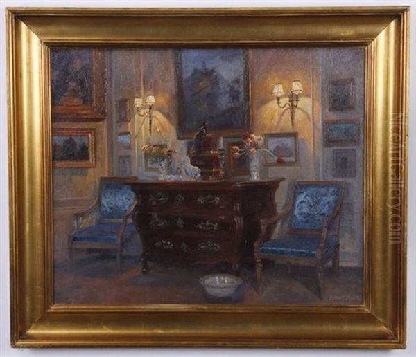 Lamplit Interior Oil Painting by Robert Panitzsch