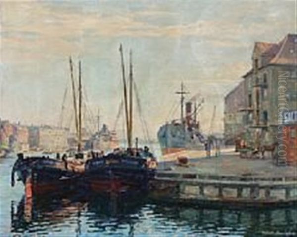 Three Harbour Scenes With Fishing Vessels (3 Works, Various Sizes) Oil Painting by Robert Panitzsch