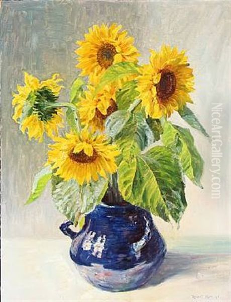 Vase With Sunflowers Oil Painting by Robert Panitzsch