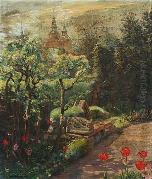 Park Scenery With A View Of Rosenborg Castle Oil Painting by Robert Panitzsch