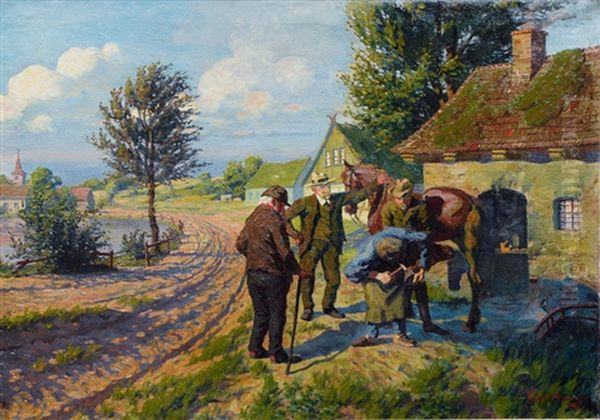 At The Blacksmith Oil Painting by Robert Panitzsch