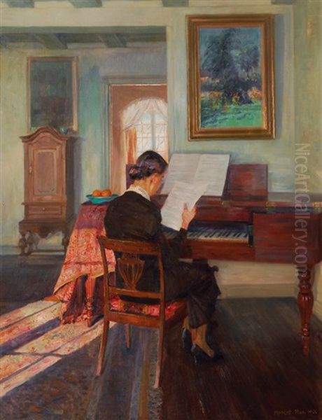 Woman In A Sunlit Interior Oil Painting by Robert Panitzsch