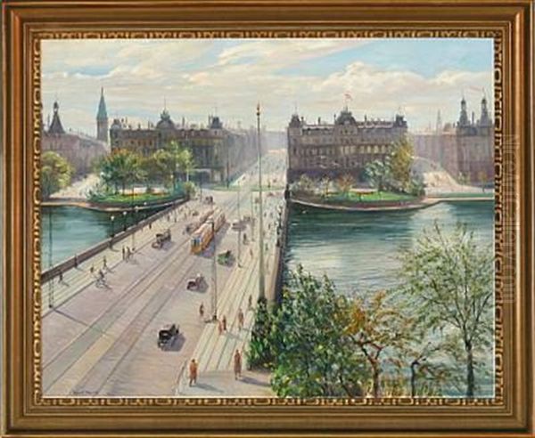 View Of Queen Louise's Bridge In Copenhagen Seen From Norrebro by Robert Panitzsch