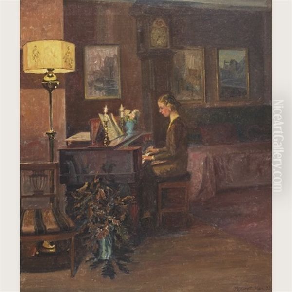 Woman At A Piano Oil Painting by Robert Panitzsch