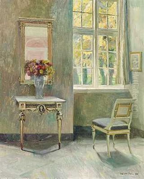 Herregardsinterior Med Blomster I Vase Pa En Gustaviansk Konsol Oil Painting by Robert Panitzsch