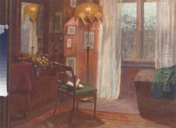 Lamplit Interior Oil Painting by Robert Panitzsch