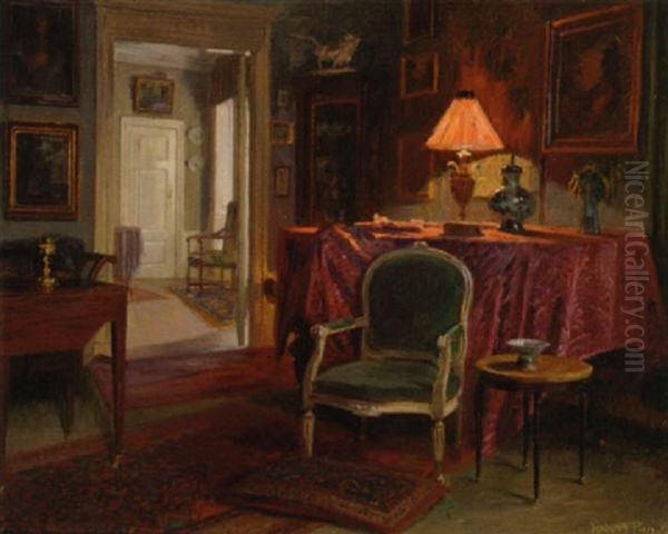 A Danish Interior Leading To A Sunlit Hall Oil Painting by Robert Panitzsch