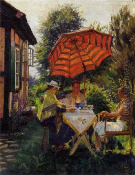 A Summer Garden Party Oil Painting by Robert Panitzsch